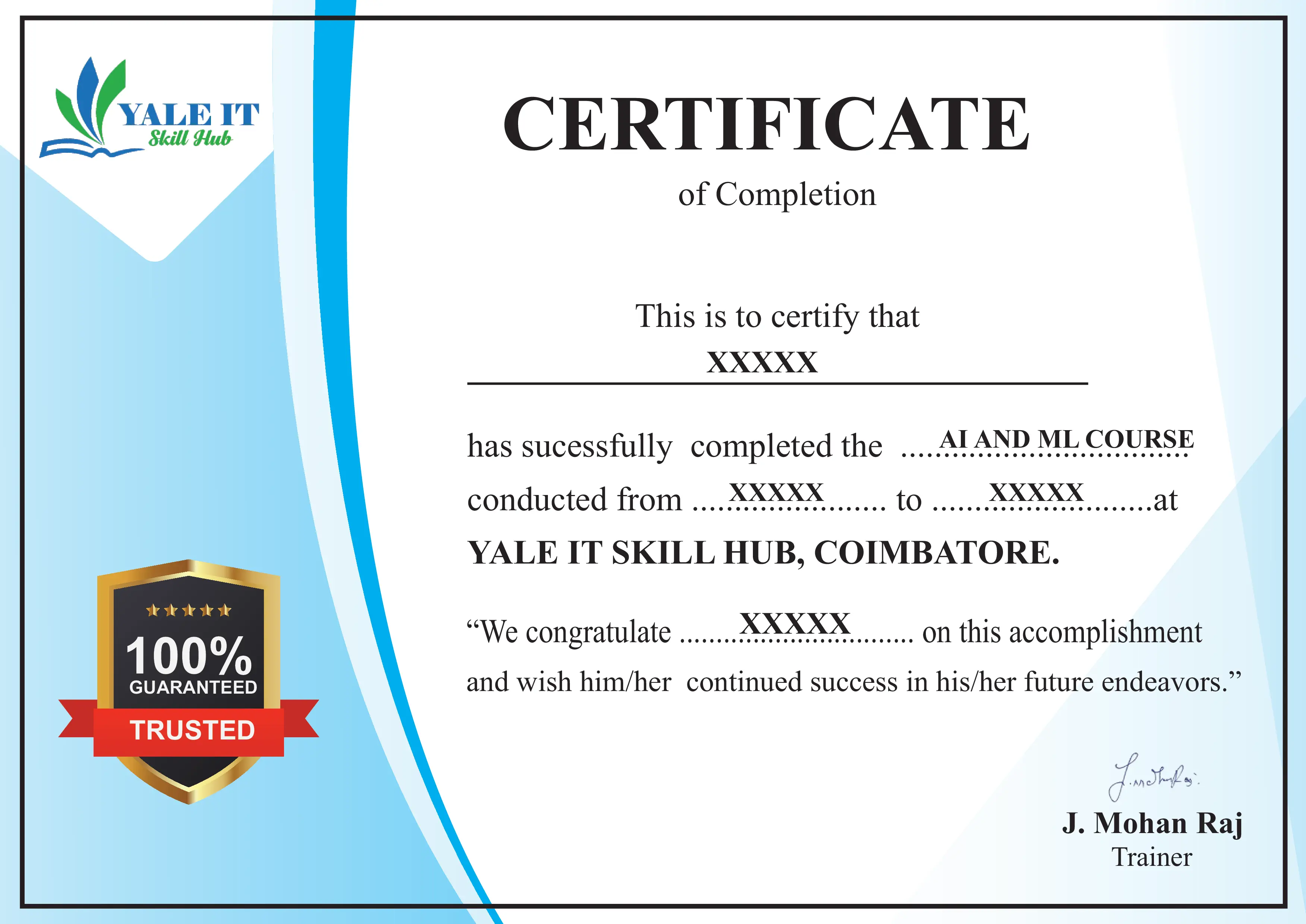 Certificate of AI Course in Coimbatore